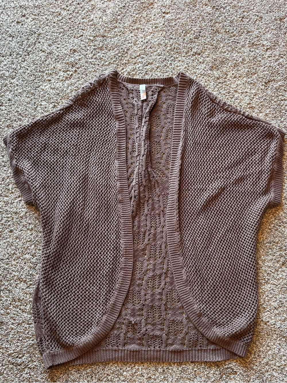 Open-Front Knit Shrug in Taupe Brown